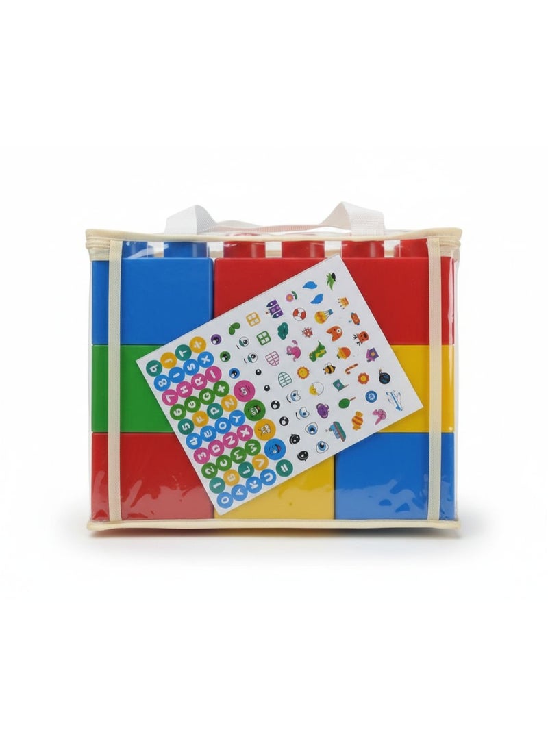 توي لاند مجموعة مكعبات بناء كبيرة مكونة من 9 قطع مع حقيبة حمل - لعبة بناء تعليمية ملونة للأطفال - Image 1